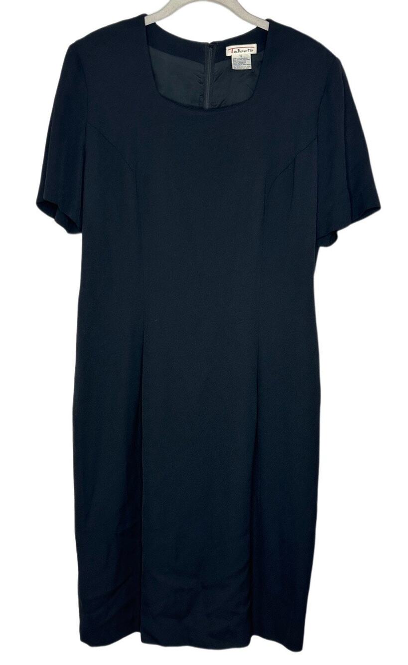 Vintage Talbots Fitted Black Short Sleeve Shoulder Pads Sheath Dress Size 12
